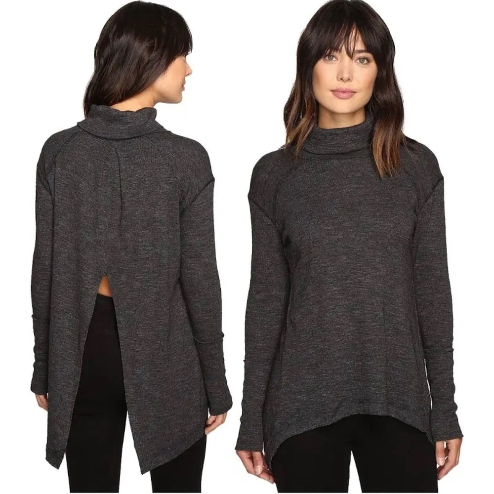 Free People We The Free Split Back Turtleneck Sweater Charcoal‎ Gray Size Small
